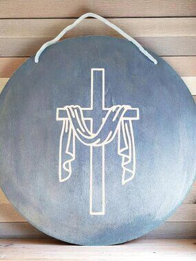 Wooden Metallic Blue Cross Sign Christian Home Décor